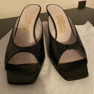 Salvatore Ferragamo Black Snakeskin Heels